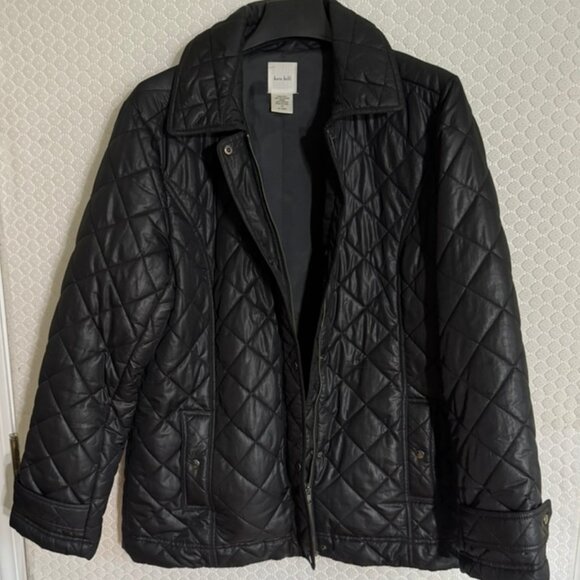Kate Hill Casual Quilted Black Jacket -Collared, Button Front, Lined  Sz. 14 - Picture 4 of 7